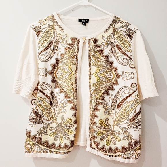 Talbots Petites 90s Style Silk Patterned Cardigan - Picture 1 of 6